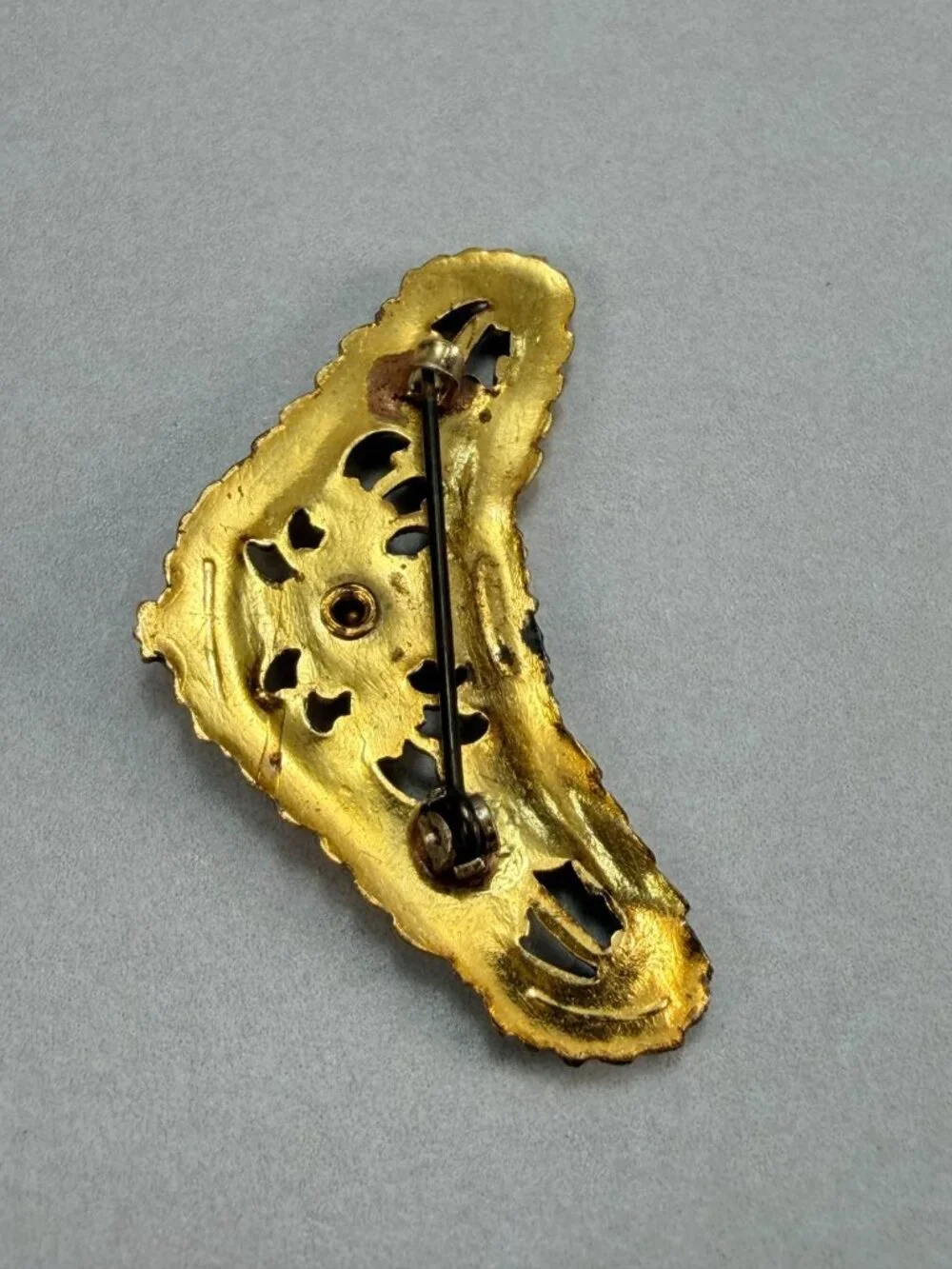 Vintage Gold Tone Filigree Multicolor Rhinestone Brooch Victorian Revival Pin